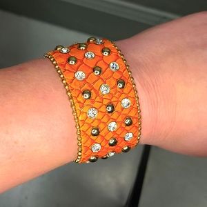 Orange leather studded bracelet